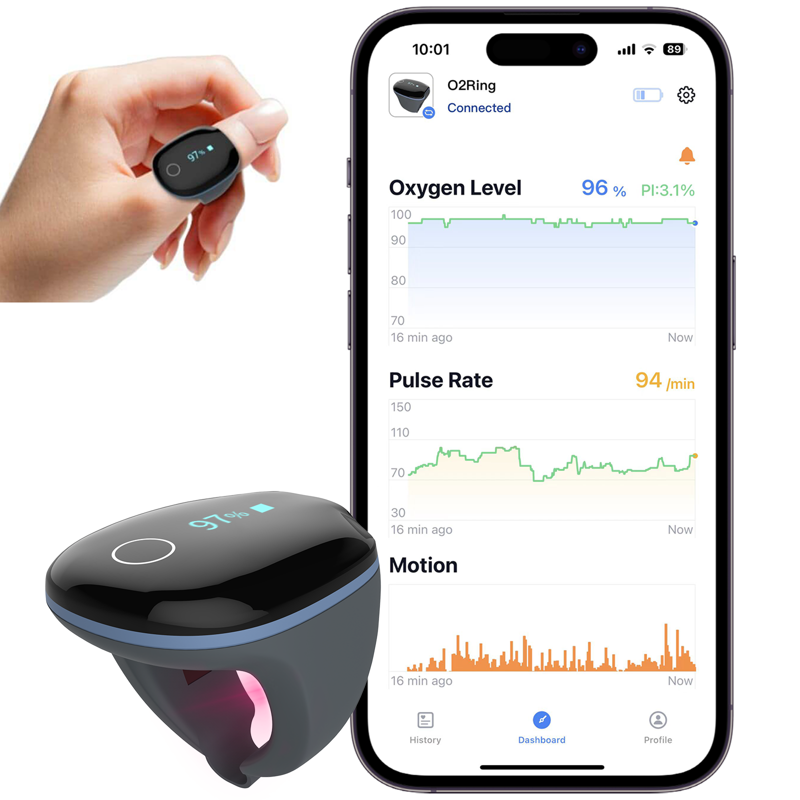 Viatom O2Ring: anillo de oxígeno y ejemplo de la aplicación ViHealth